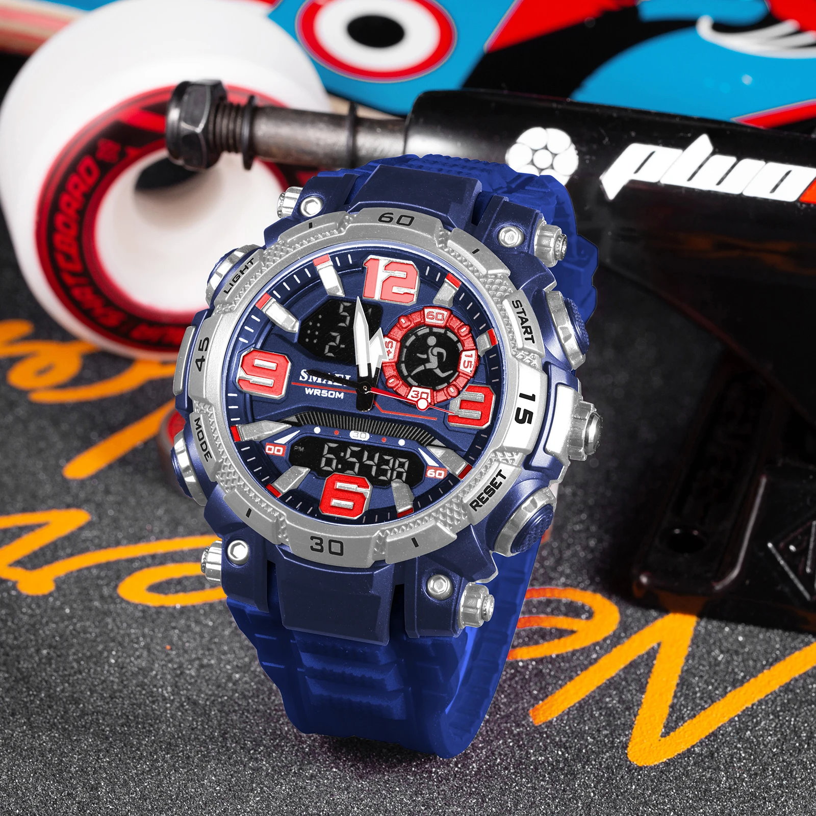 

Мужские наручные часы в стиле милитари SMAEL, водонепроницаемые спортивные часы с двумя часовыми поясами и секундомером на глубине до 50 м, 1921, 2023