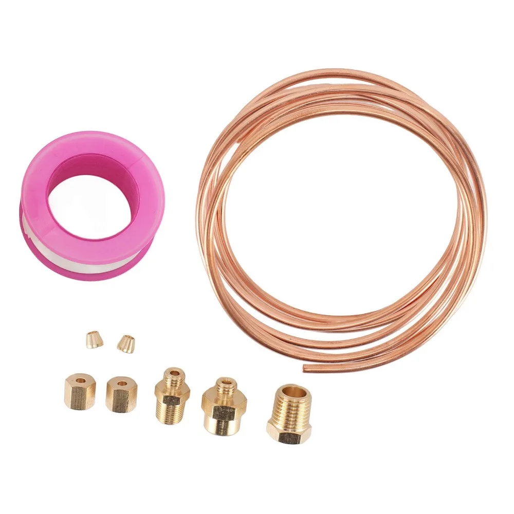 9Pcs Matched threaded brass parts Oil Pressure Gauge Tubing Durable metal material Full set assembly design Copper Tube Kit
