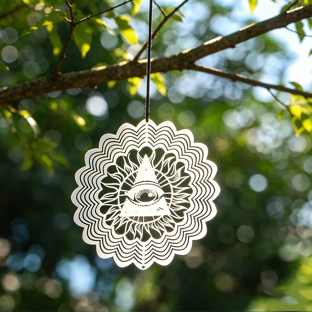 All Seeing Eye 3D Wind Spinner Stainless Steel Mandala Hanging Garden Decor Outdoor Indoor Rotating Wind Chime Spiritual Gift