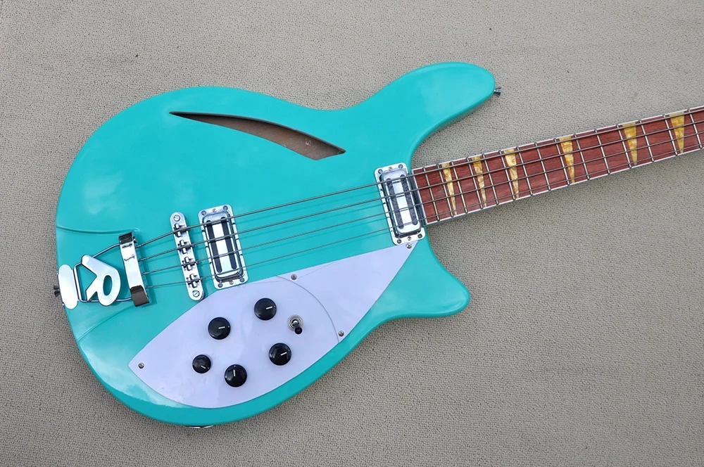 Flyoung Blue Green Electric Bass Guitar 4 Strings Electric Bass Side Hole Style Electric bass Guitar