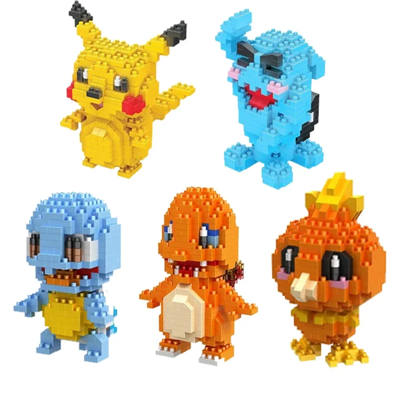 Blöcke Kleine Cartoon Mini Baustein Pikachu Charizard Eevee Mewtwo Anime Montieren Action Pokemon Modell Puppen Spielzeug