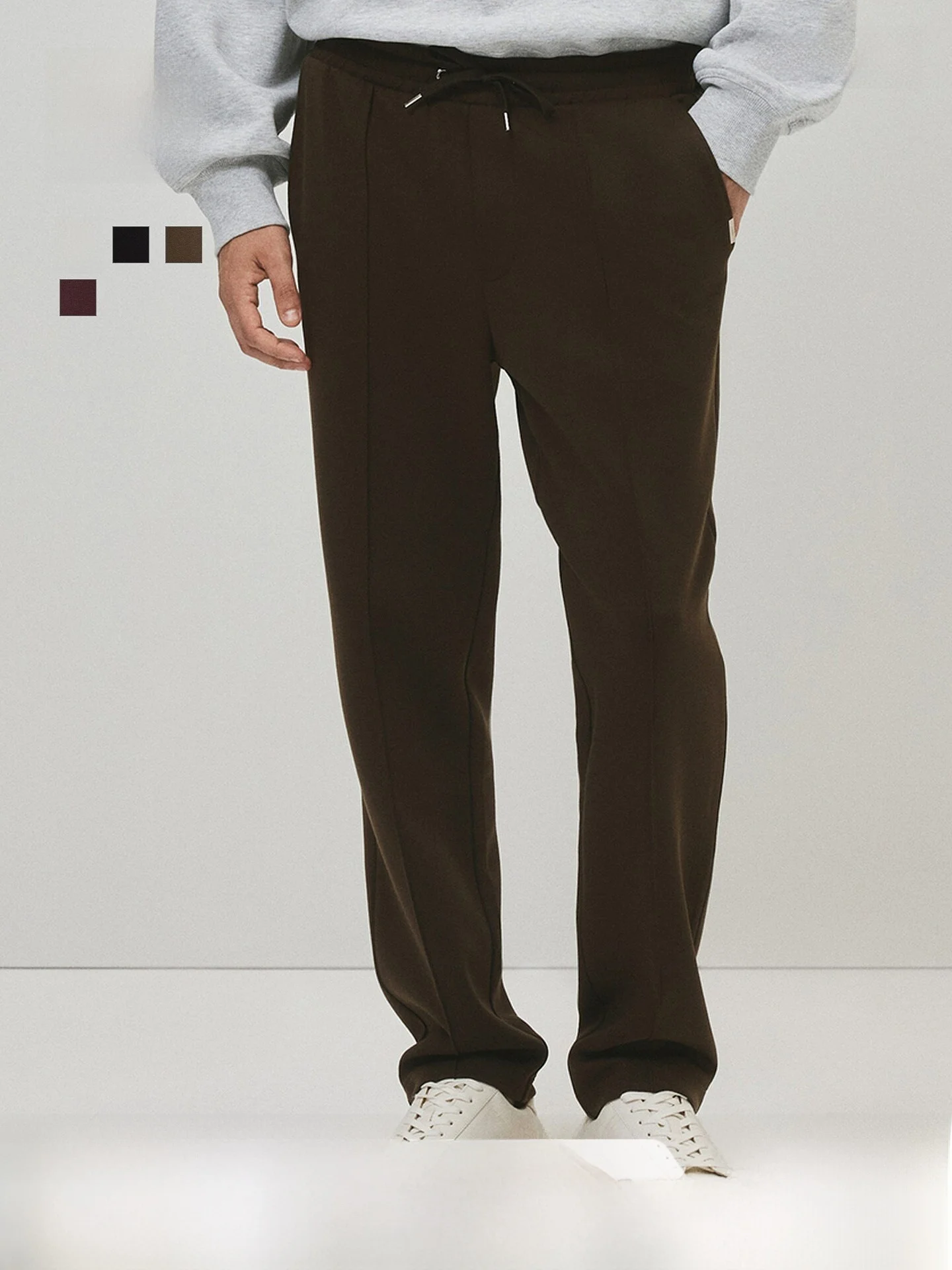 

H&M Men's Casual Pants Spring Plum Red Stand Tailoring Outdoor Sports Long Trousers Polyester Cotton Blend Comfortable Fit