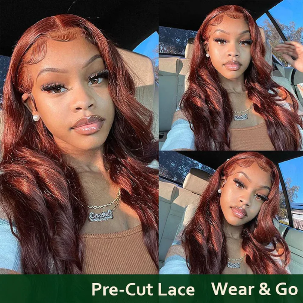 Nadula Hair Body Wave 4X4 Lace Closure Wig Easy Glueless Wig With Breathable Cap Wear & Go 33B Reddish Brown Color Wig