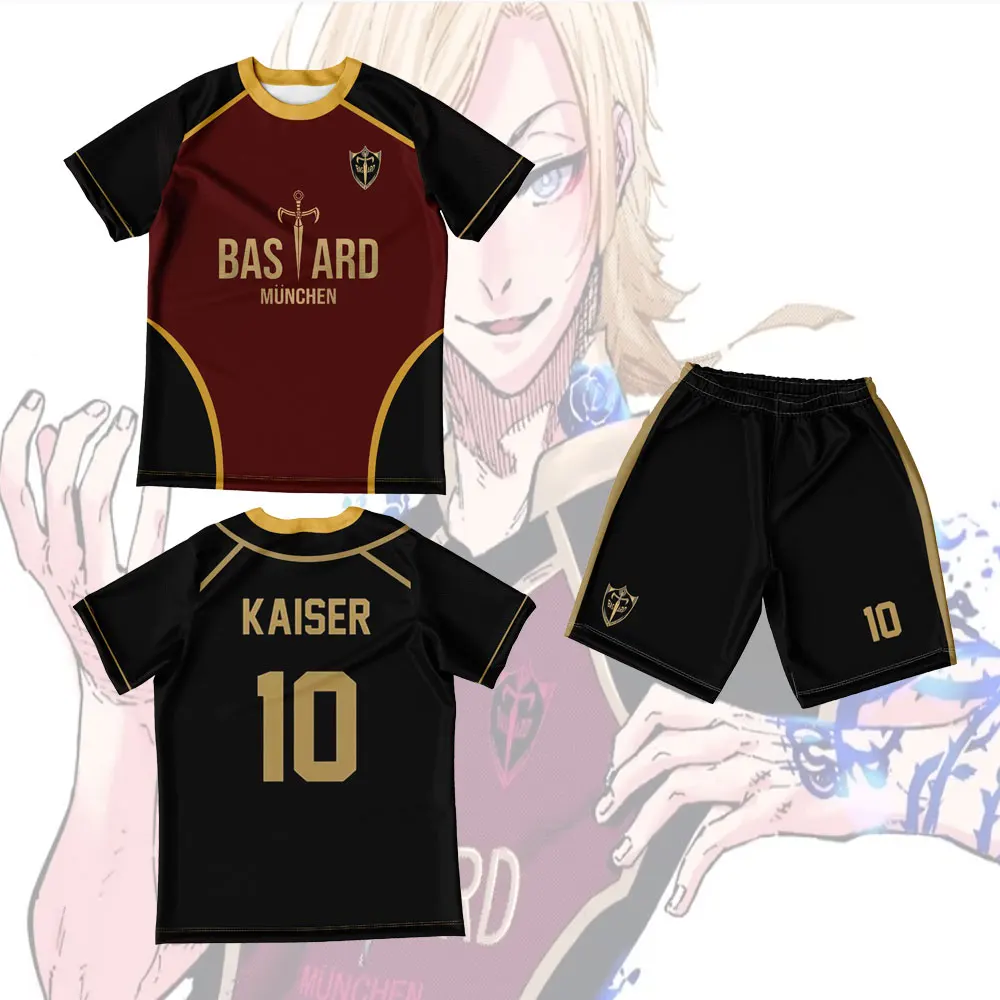 Trikot Futsal Fußball Motiv vl Replika Blue Lock Anime Bastard Munchen Sommer Männer Frauen T-Shirt kurz 2pc Set Anzug