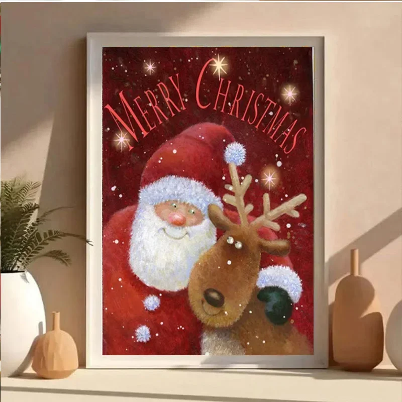 AB Diamond DIY Diamond Painting Kit, featuring cartoon Santa Claus and reindeer designs, is ideal for adults and beginners.