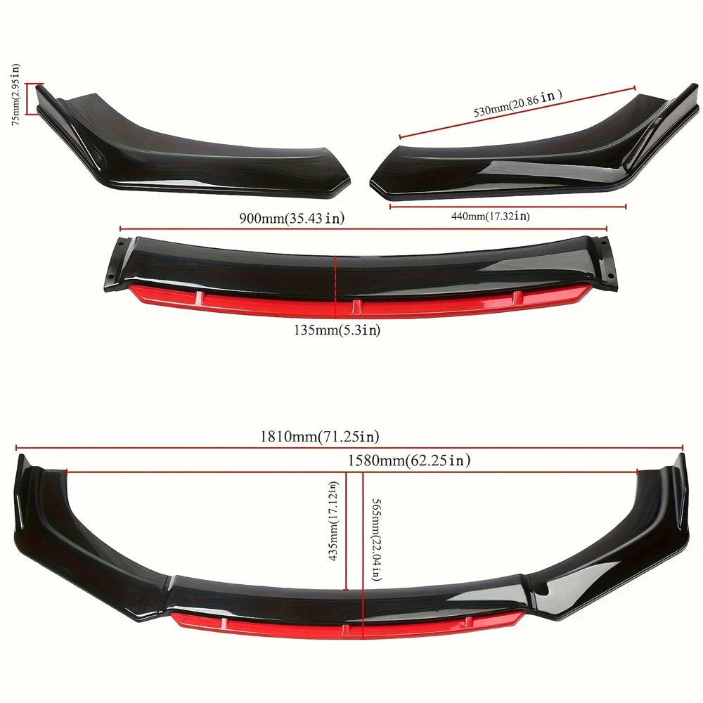 

Universal Car Front Bumper Lip Splitter Body Kit Spoiler Diffuser Protector Impact-Resistant Enhances Downforce Stylish Plastic