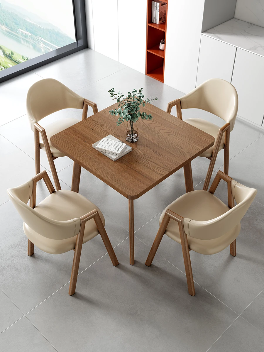 Modern Simple Carbon Steel 4-Seater Square Dining Table Chair Set For Home Reception Negotiation Coffee Shop Small Apartment Use