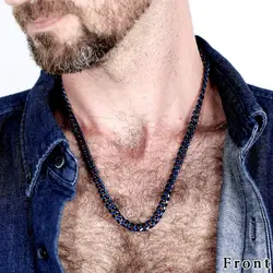 Width 7MM 316L Titanium Steel Blue and White Cuban Chain Necklace for Men Fashion Hip Hop Party Accessories Boyfriend Gift