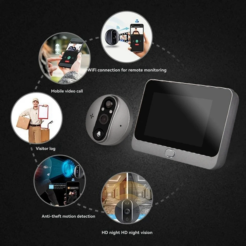 A74E-Tuya Wi-Fi Smart Cat Eye Мониторинг дверного звонка 3-мегапиксельная камера 140 °   Широкоугольный электронный наблюдатель «кошачий глаз»