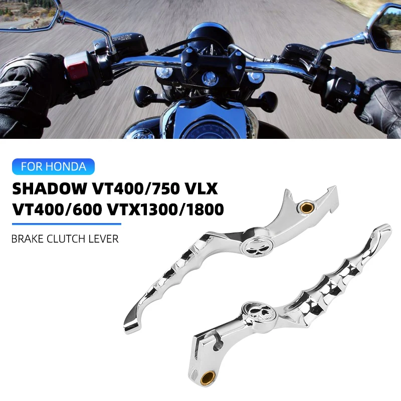 Motorcycle Chrome Skull Hand Brake Aluminum Clutch Levers For Honda Shadow VT400 750 VLX VT400 600 VTX1300