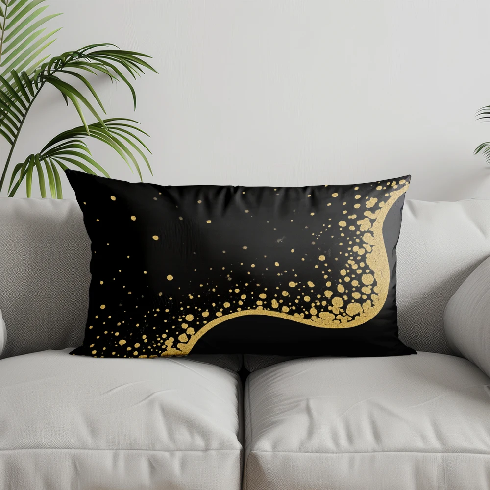 ديكور المنزل غطاء وسادة حديث باللونين الأسود والذهبي مناسب لغرفة النوم وغطاء وسادة السيارة وسادة خلفية مستطيلة