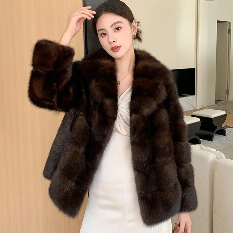 Faux Fur Coat for Women, Thick, Brown, Warm, Winter Clothes, 2024