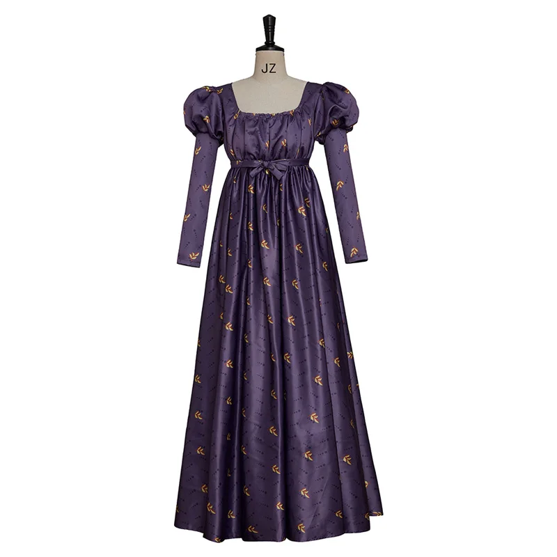 Jane Austen  Regency Floral Ball Dress Purple Vintage High Waistline Costumes Ball Gown