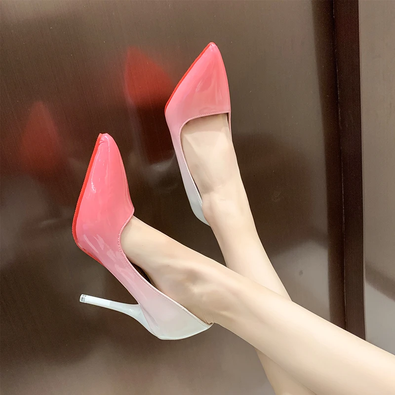 Women\'s High Heels Summer New Leather Pointed Light Mouth Gradient Party Shoes Fashion Temperament Professional Stiletto Sandals