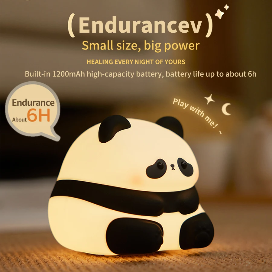 USB Rechargeable LED Night Light Cute Cartoon Panda Silicone Lamp Timing Function Desk Bedside Decor Children Nightlight Gift