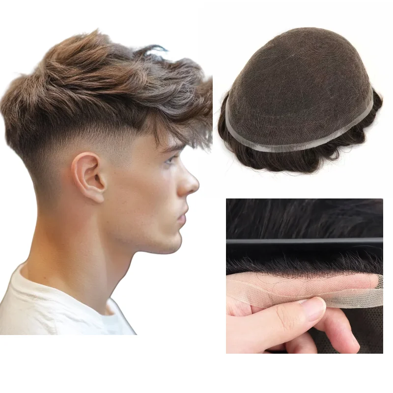 

100% человеческие волосы, полный кружевной парик, плотность 120%, 130% | Мужской парик с настраиваемой линией волос, парик для замены волос своими руками