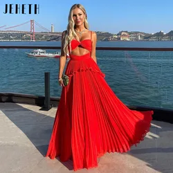 JEHETH Sexy Spaghetti Strap Chiffon Prom Gown Princess A-line فساتين السهرة Sleeveless Sweetheart Backless Party Evening Dress