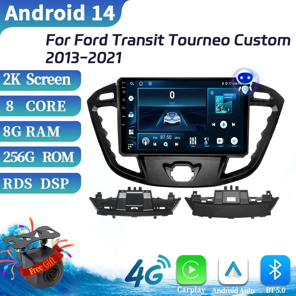 Android 14 สําหรับFord Transit Tourneo Custom 2013-2021 รถวิทยุนําทางมัลติมีเดียGPS Bluetooth Wirelss Carplayหน้าจอสัมผัส