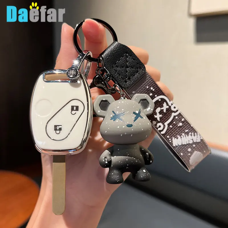 Funda de TPU con 2 botones para llave de coche, cubierta de mando a distancia para Honda CR-V Civic Insight Fit SRV FRV Chord 7 Jazz Gr8 150 R, llavero