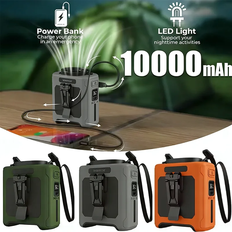 

10000mAh High-Power Portable Neck-Worn Fan with LED Light And Power Bank for Outdoor Sports Emergencies And Work