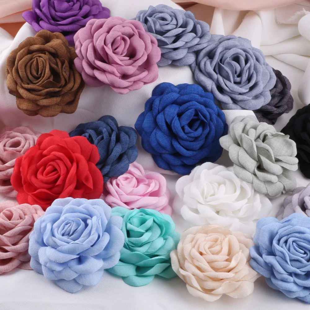 2 Stück/Set 9cm Kamelienblume aus Stoff mit gebranntem Rand, künstliche Blumenapplikation für DIY-Nähprojekte, Hochzeits-Haarnadel-Dekoration – Detail 3