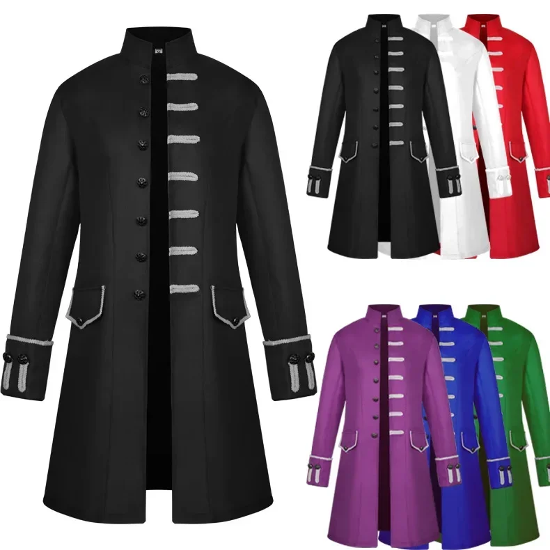 New European and American Steampunk Retro Stand Collar Medieval Men\'s Men\'s Coat Jacket Windbreaker Mid-Length