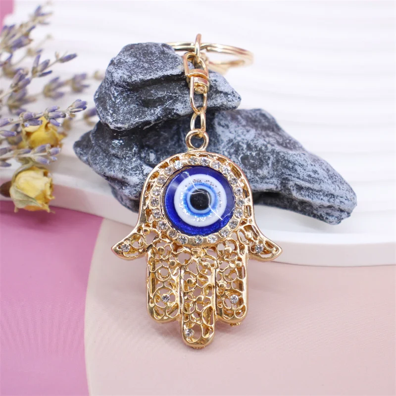 Retro Turkish Evil Eye Keychain Palms Shape Lucky Charm Amulet Protection Tassel Car Key Chain Fashion Jewelry Keyfob