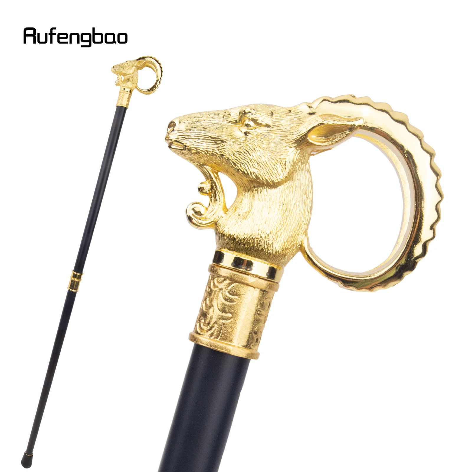 Golden Goat Sheep Animal Walking Stick Decorative Cospaly Vintage Party Fashionable Walking Cane Halloween Crosier 91cm