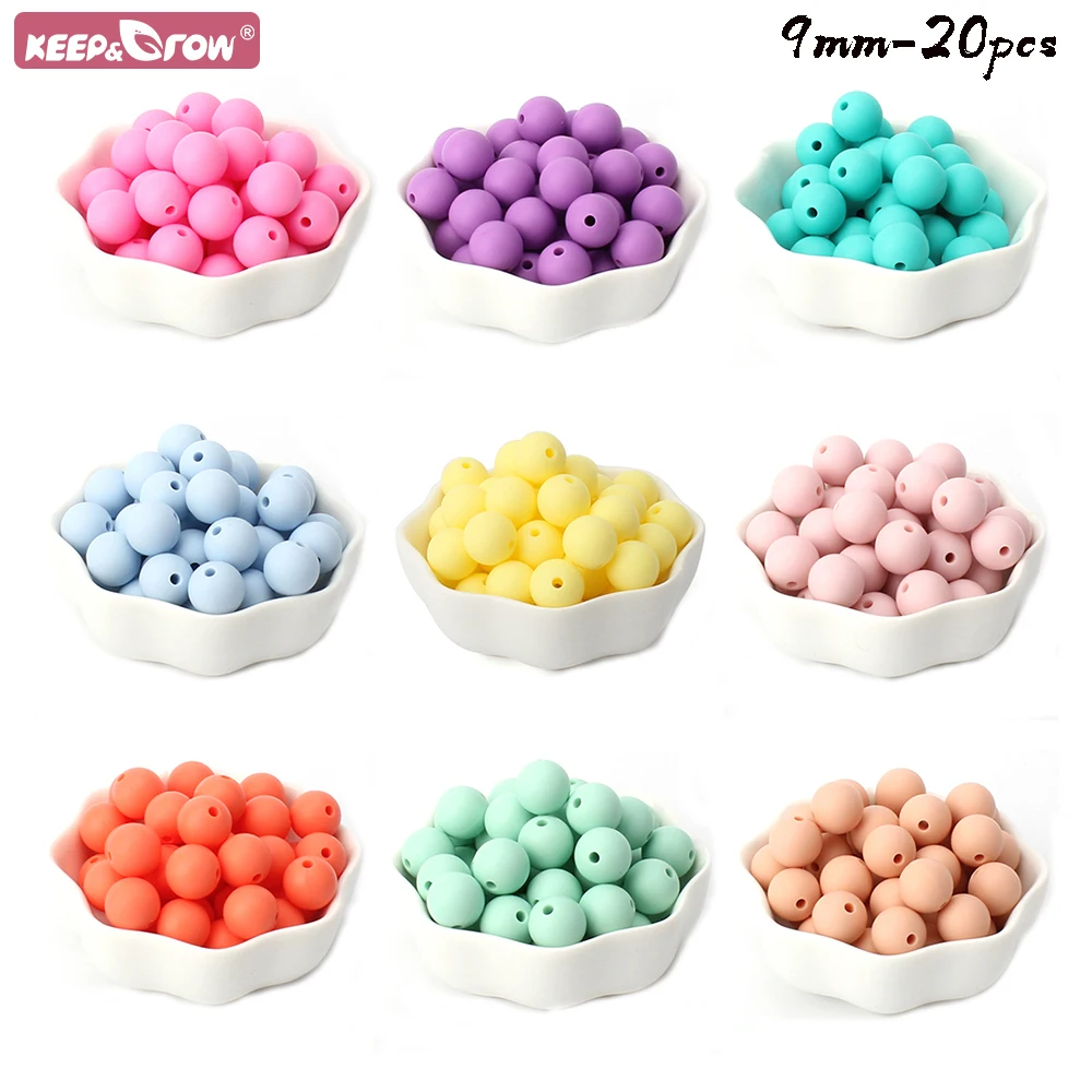 20Pcs 9mm Silicone Beads Food Grade Baby Teething Chewable Beads DIY Pacifier Chain Necklace Accessories Baby Teether Round Bead