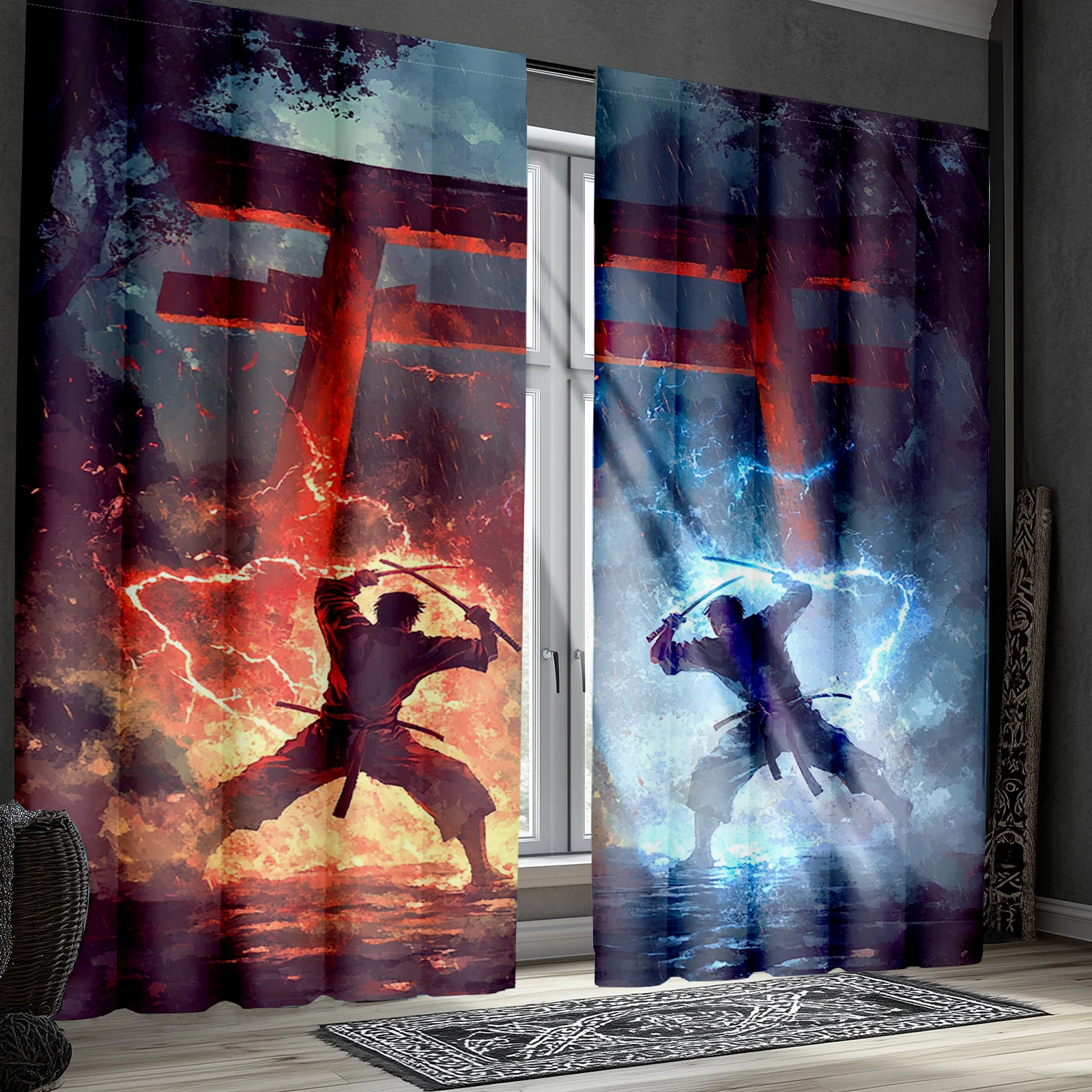Samurai and Karate Patterns Print Drapes Room Darkening Window Curtains for Home Decor,Rod Pocket Blackout Curtains Bedroom