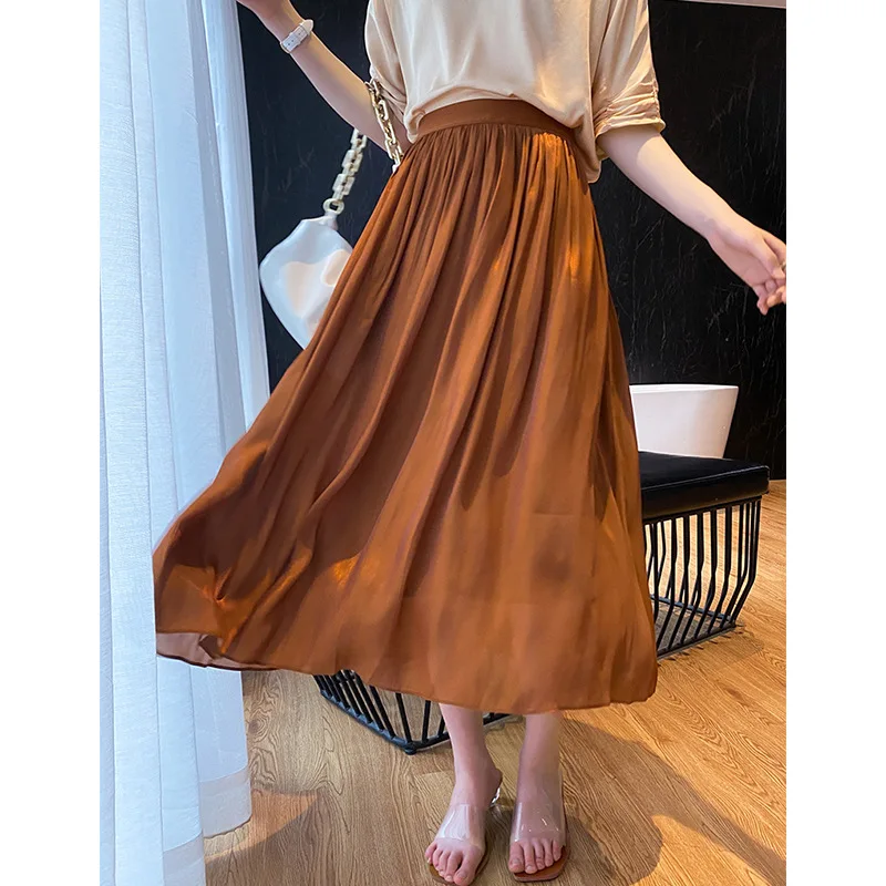 Long Skirts For Women   Silk   Thread   Pearly    Feeling     Pleated    Floating    A Line Skirt    Beautiful    Soft   Clothes