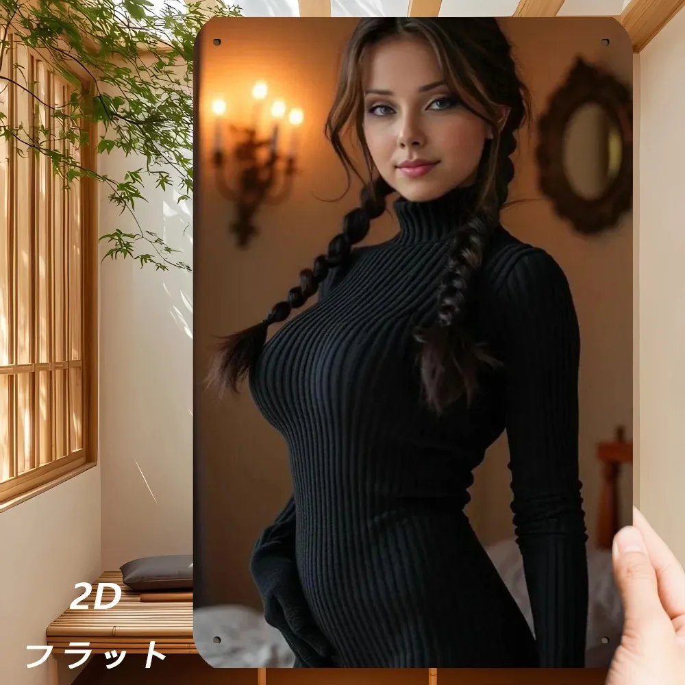 

"2026 Ramadan Decorations Sign, Art Deco Valentine's Decor, Black Turtleneck Woman 2D Wall Art (8x12 inch) for Halloween Christm