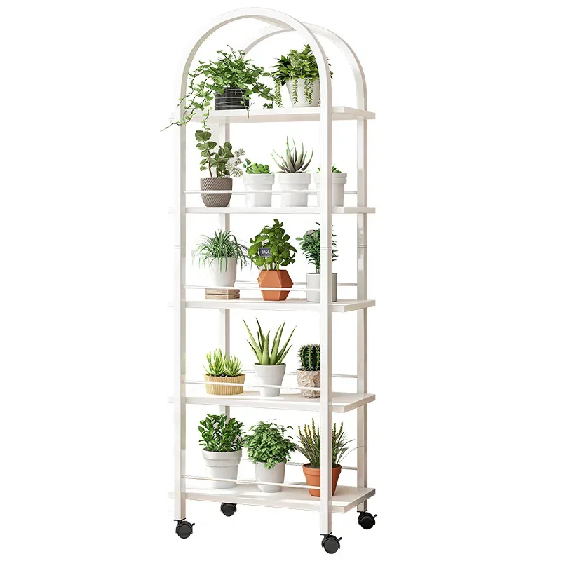 Flower shelf living room floor-mounted movable simple modern succulent flowerpot rack wrought iron shelf balcony shelf