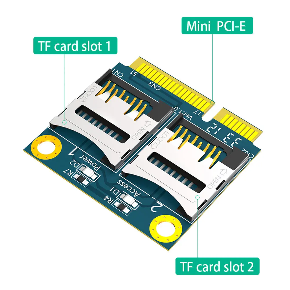 Adattatore doppia scheda TF a Mini PCI-E con convertitore per scheda di memoria a mezza staffa Adattatore Mini PCIe per tutti gli slot per schede Mini PCI Express
