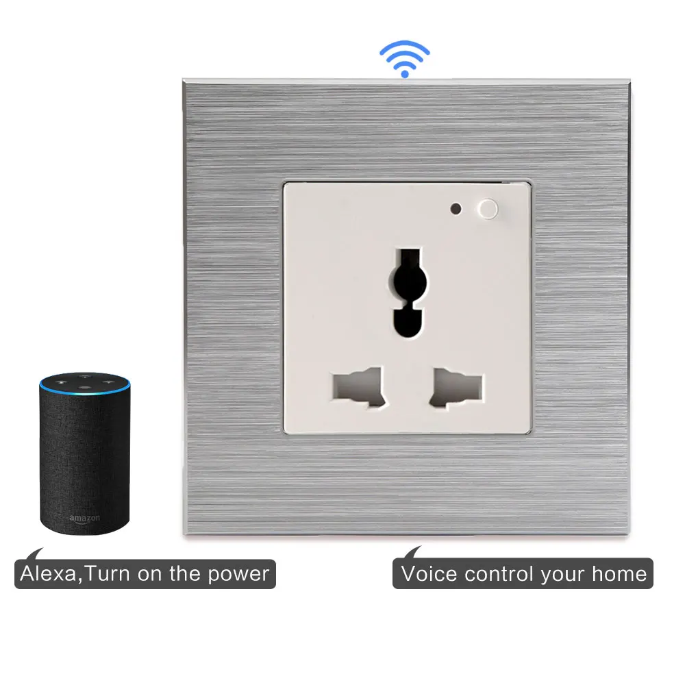 Bingoelec Universal WIFI Wall Socket UK Standard Aluminum Frame Smart Sockets Tuya APP Rated Current 13A Outlet