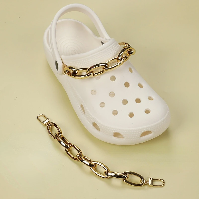 1PCS Shoes Charms Chain Gold Rose Diamond-mounted Shoe Chain Accessories Croc Clogs Sandals Detachable Decorate Girl Gifts