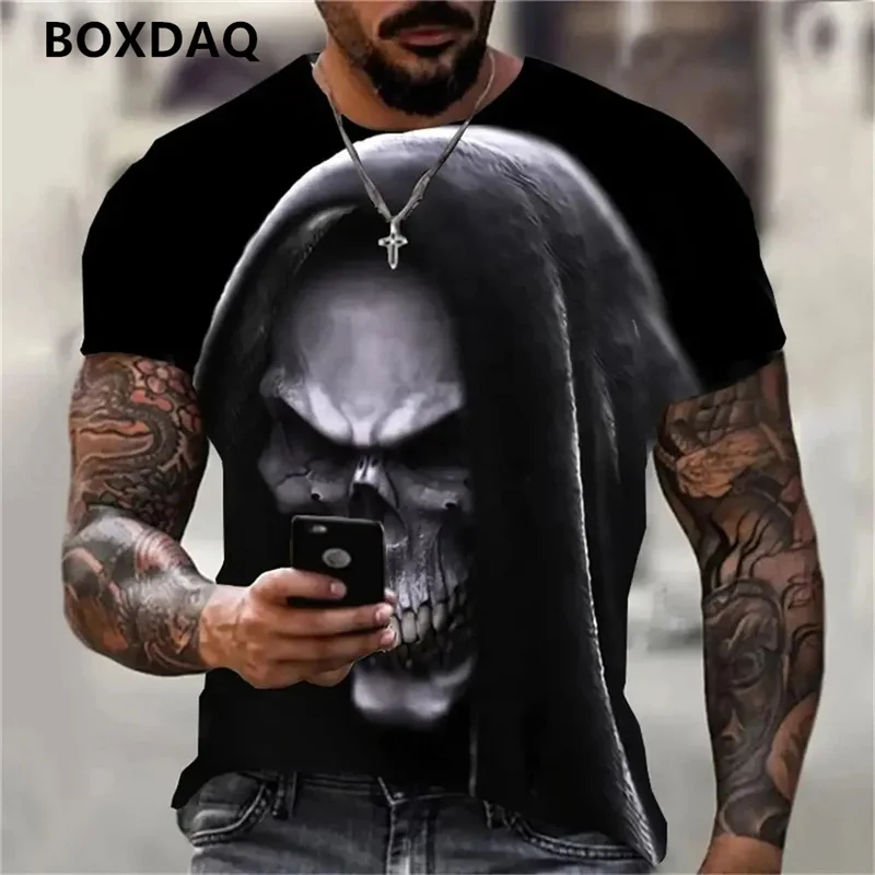 Summer New T-Shirts For Men Round-Neck T Shirt 3d Skull Graphic Print Tee Short Sleeve Fashion Casual Loose Men's Clothing