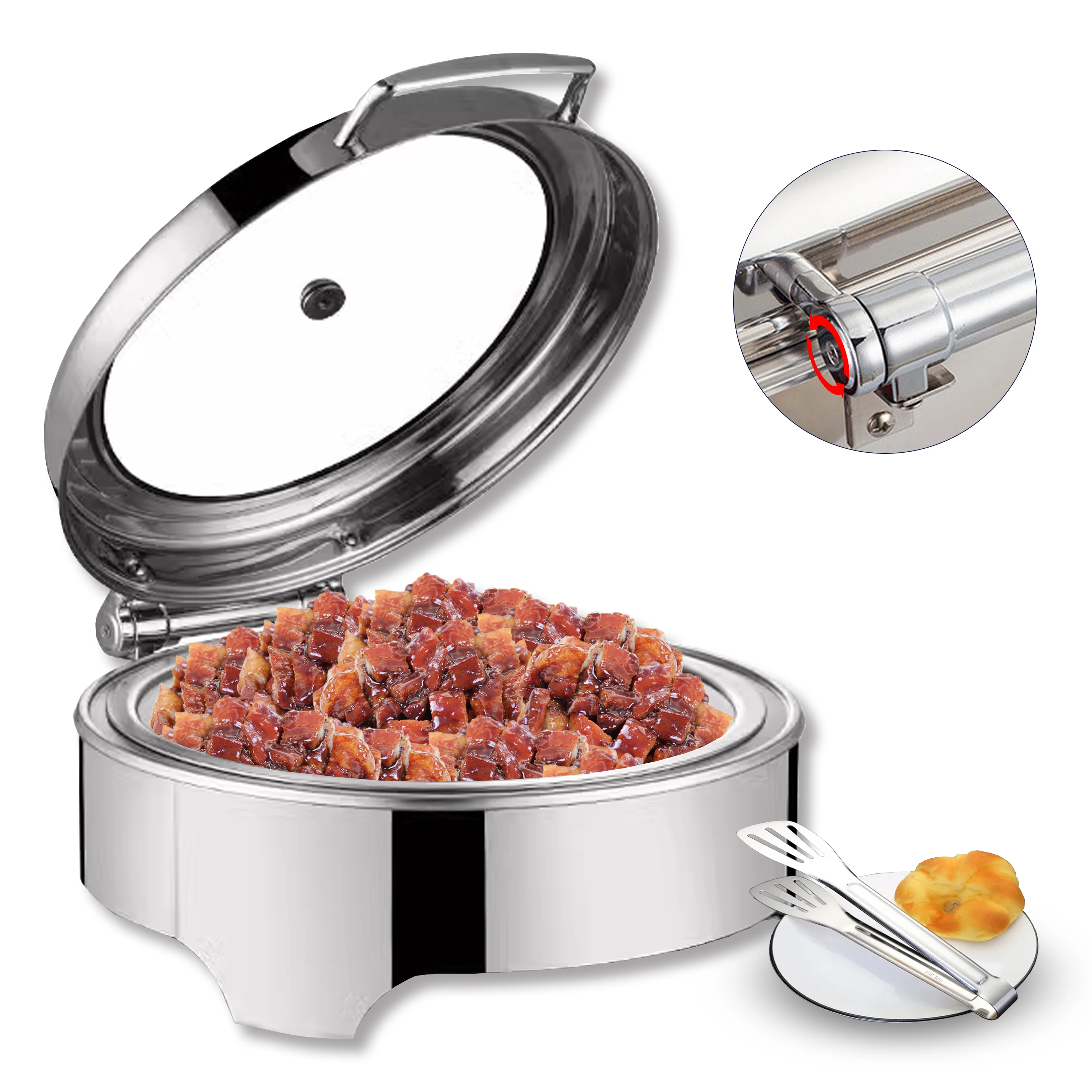 Luxury Food Warmer Stainless Steel Chafing Dish Buffet Set Glass Lid Electric Serving Dish Storing Serving