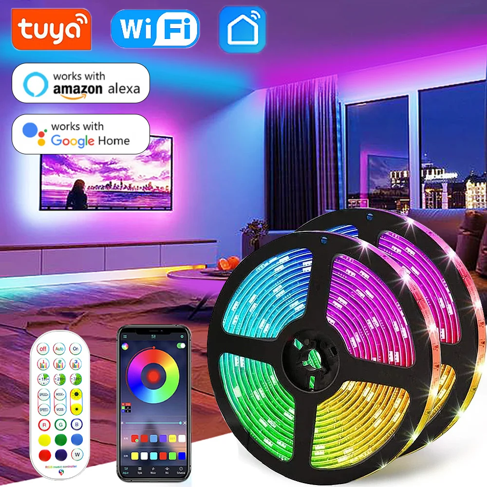 USB LED Strip Light Tuya WIFI Control RGB Led Lights Elastyczna wstążka Luces Led 5V USB TV BackLight Room Decor Support Alexa