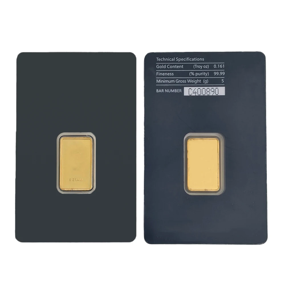 Niet-magnetische vergulde gouden staaf, goudbar, APMEX, met verschillende serienummers, in verzegelde verpakking, voor verzamelaars.