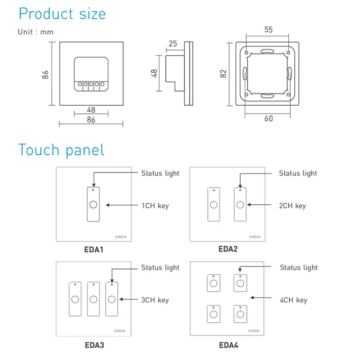 86 style wall Switch dimming Controller 1CH 2CH 3CH 4CH DALI Touch Panel  DALI Double Group Push Switch for LED Lamp