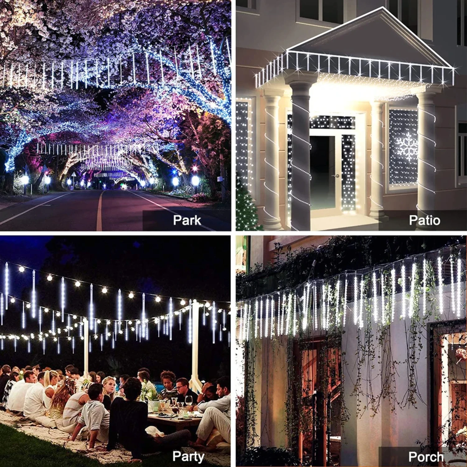 New Meteor Shower Rain Lights 8 Tube Waterproof Falling Rain Fairy Dripping Icicle Lights  Christmas Holiday Tree  Decoration