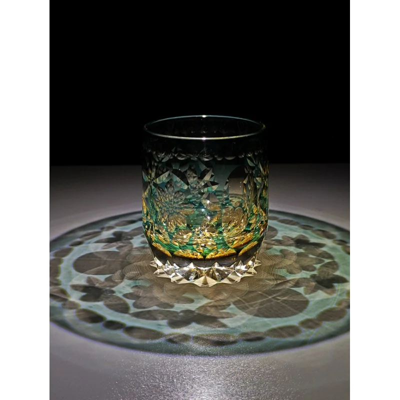Pompon Edo Kiriko Crystal Whiskey Glasses Carved Flower Ball Japanese Style Hand Cut Crystal Glass Brandy Cup Dropshipping