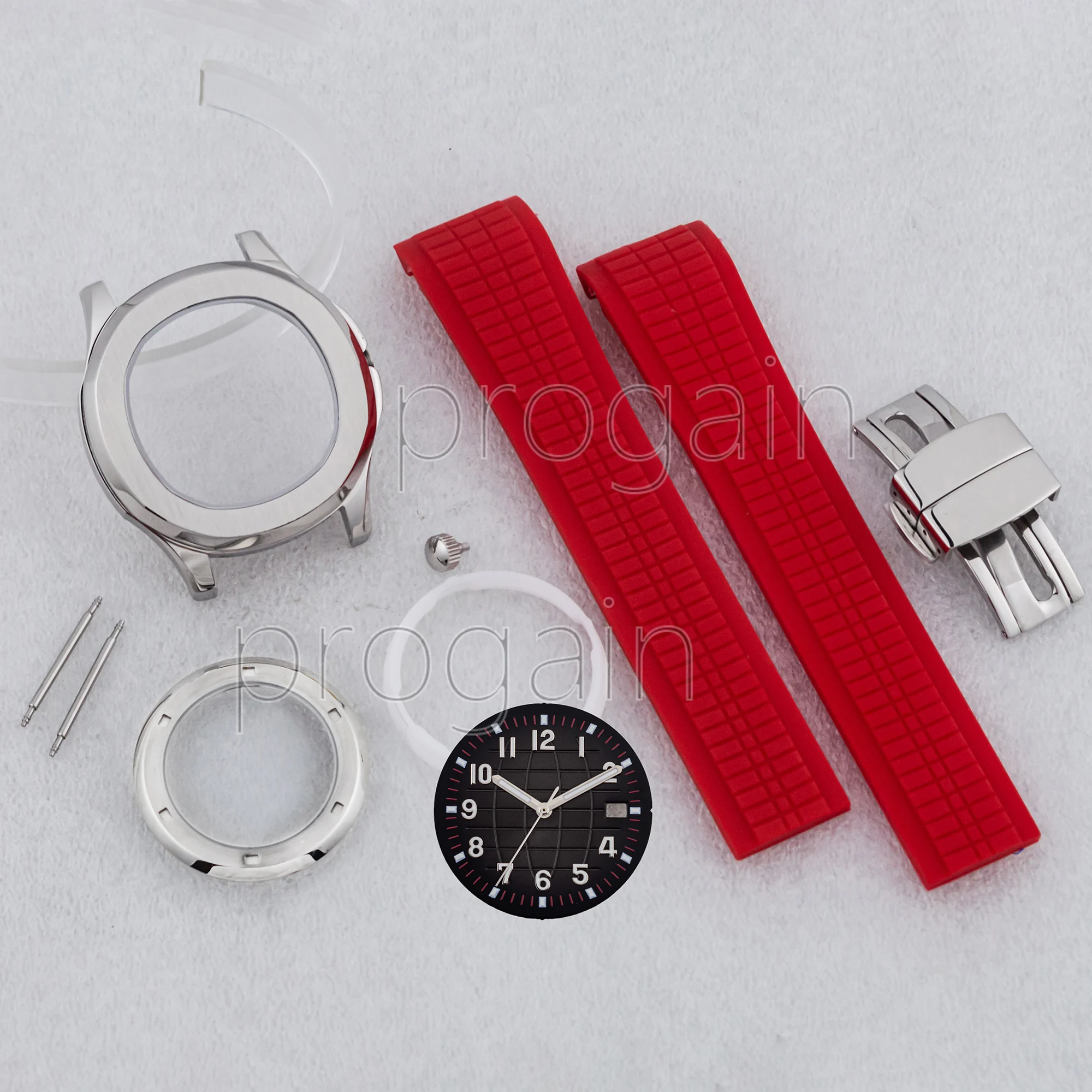 

42mm NH35 Case 21MM Rubber Band Sapphire Glass Stainless Steel Diamonds Case for AQUANAUT Nautilus NH35 NH36 Movement