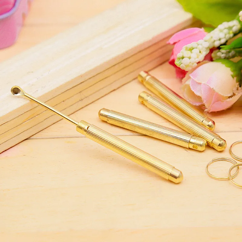 5Pcs/lot Metal Portable Ear Wax Removal Tool Pocket Size Gold Brass Gadgets Mini Spoon Powder Tool Folding Type Hoover Hooteer