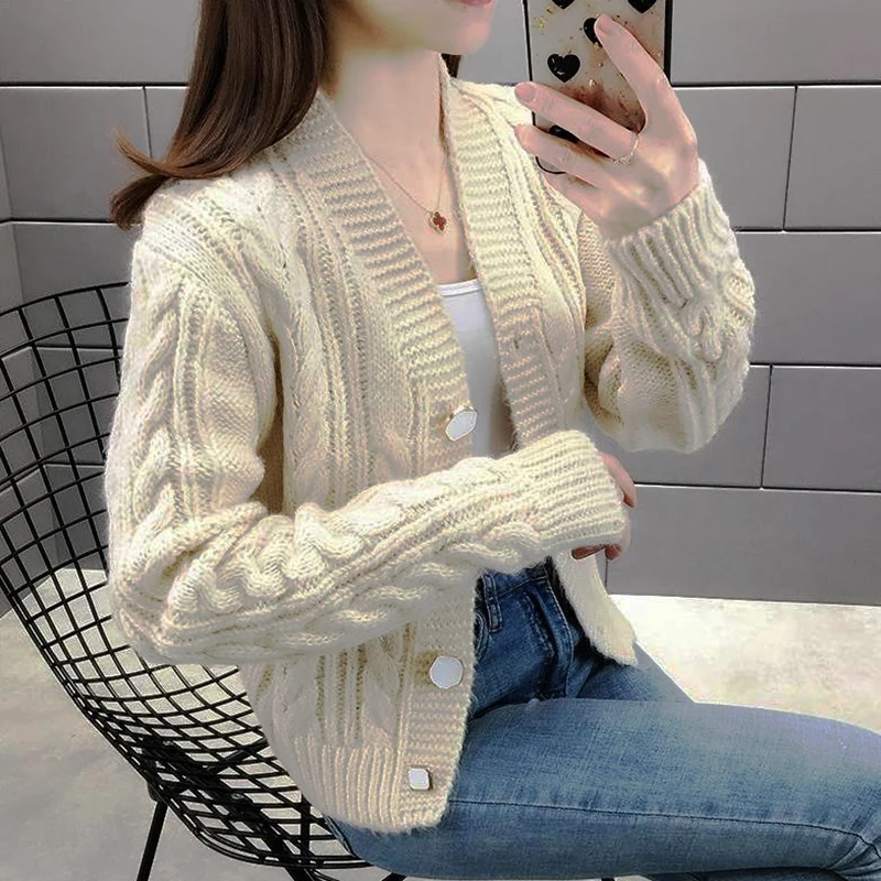 Frauen Neue Strick Solid Color Pullover Strickjacke Damen Jacke 2022 Herbst Winter Taste Mode College Stil V-ausschnitt Casual Top