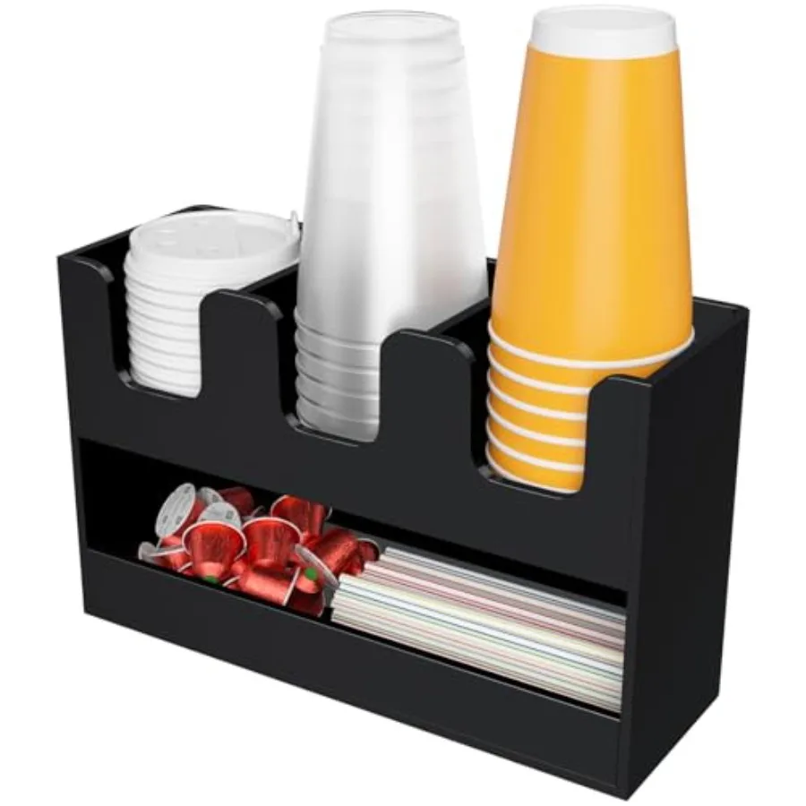 

Подставка для стаканов на 4 отделения для столешницы - 2-уровневый акриловый диспенсер для стаканов, органайзер для бумажных стаканов и крышек, подставка для приправ