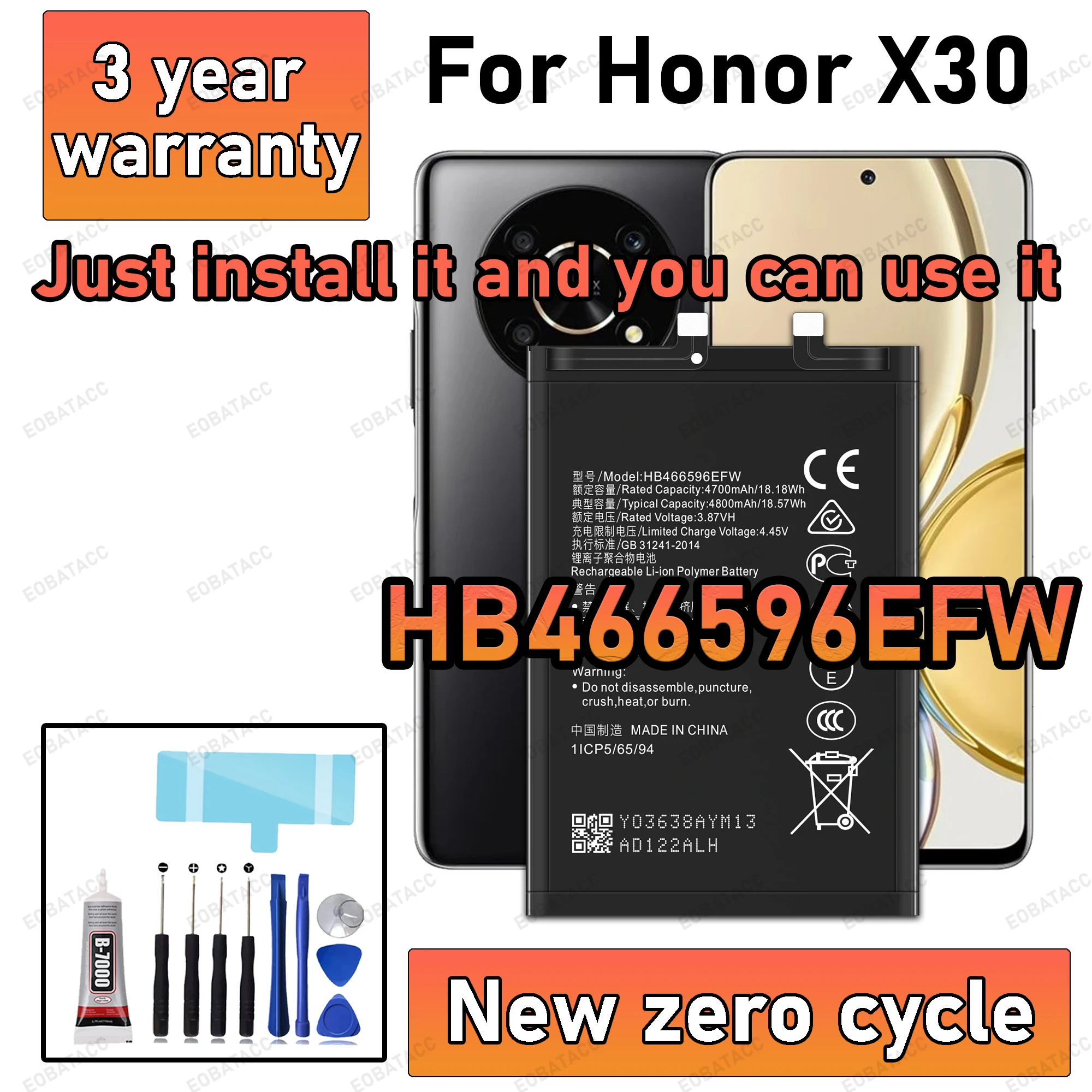 

100% новый аккумулятор большой емкости HB466596EFW для HONOR X30, аккумуляторы для телефонов + бесплатные инструменты