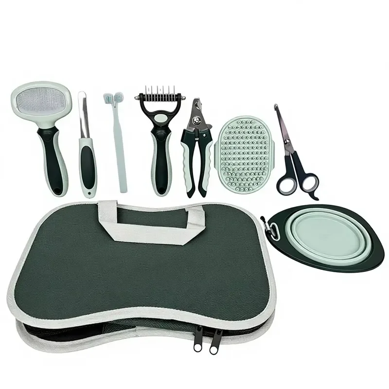 for Portable Travel Pet Grooming Kit with Storage Case Collapsible Bowl 9 Piece Plastic Pet Care Set for Home Travel Use