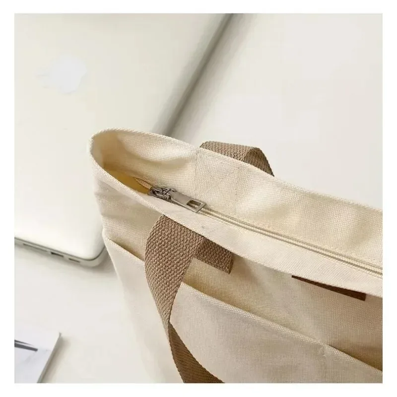 1Pcs Women's Tote Bag Canvas Sewing Thread Large Capacity Advanced Sense Handbag Convenient Practical Female's Commuter Bag